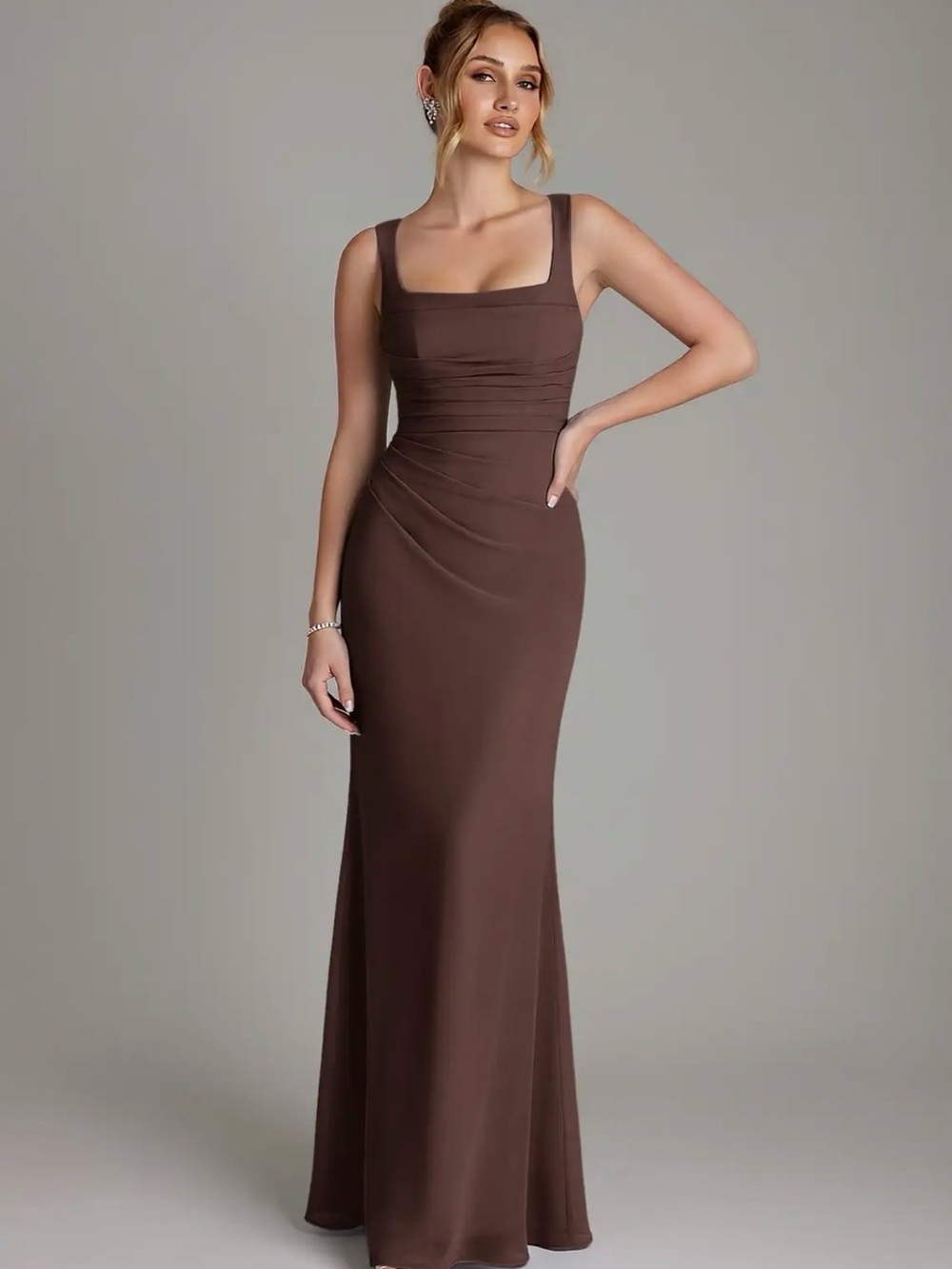 Azazie Agustina bridesmaid dress size 18 in ganache (dark brown)